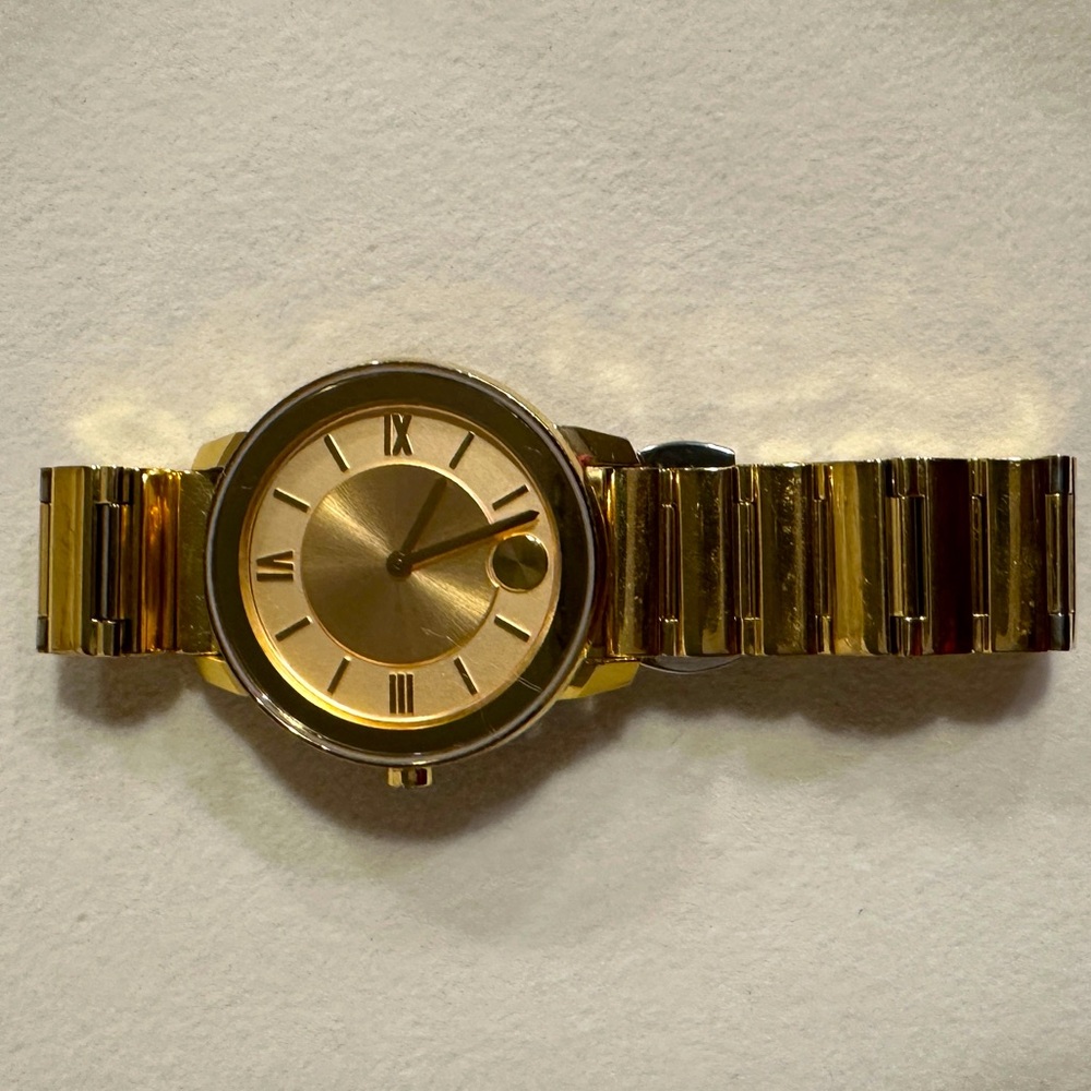 Movado Bold SWISS Quartz Yellow Gold IP Stainless Steel Ladies Watch